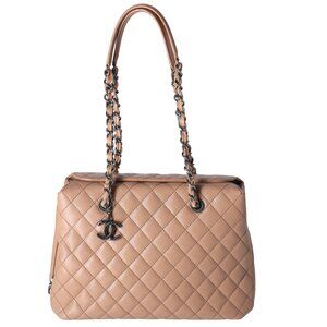 CHANEL Large City Shopping Tote Quilted Caviar Leather Beige